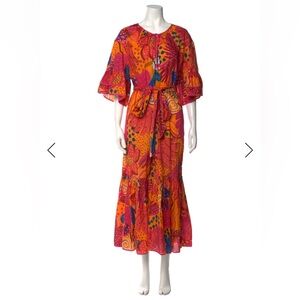 Farm Rio Vibrant Orange & Pink Floral Maxi Dress with Waist Tie